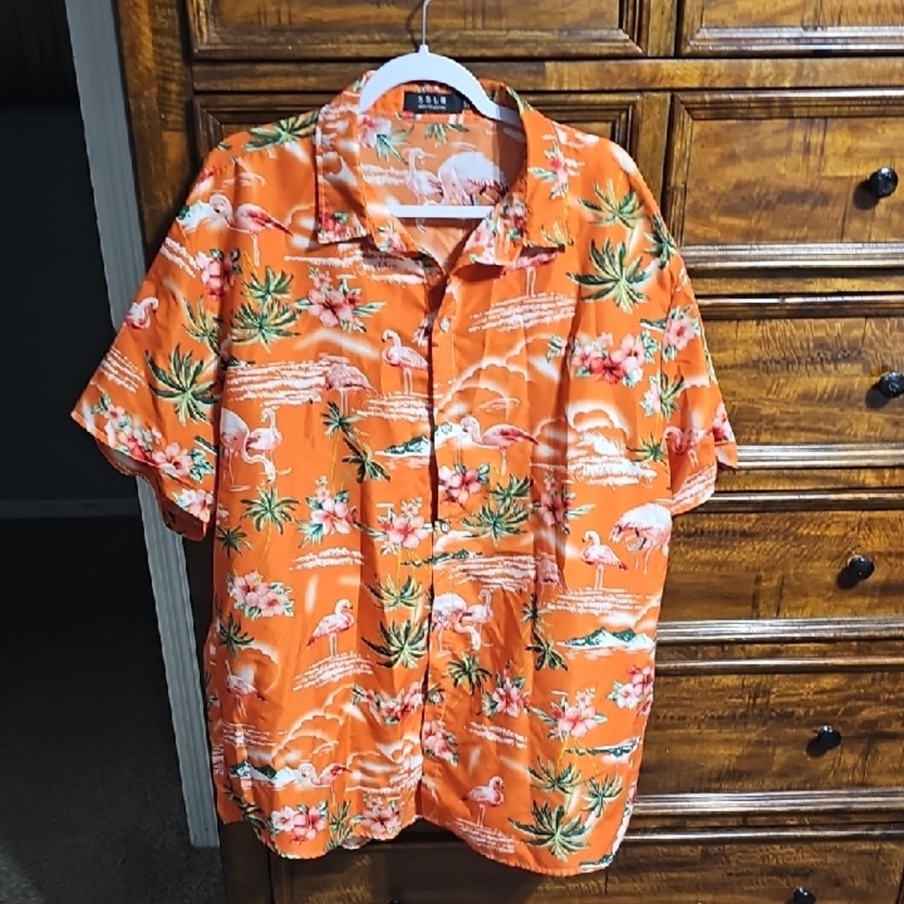 SSLR Mens Hawaiian Button Down Short Sleeve Shirt. Sz 2XL